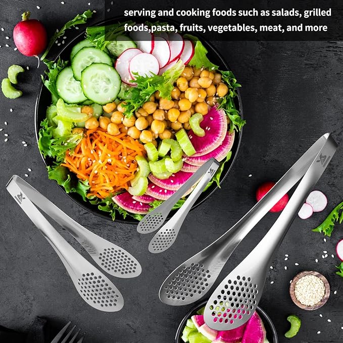 MSY BIGSUNNY Chef Kitchen Tongs Stainless Steel Food Serving Tongs Set Buffet tongs (silver 7" 9" & 11", 3 pack) - Image 4