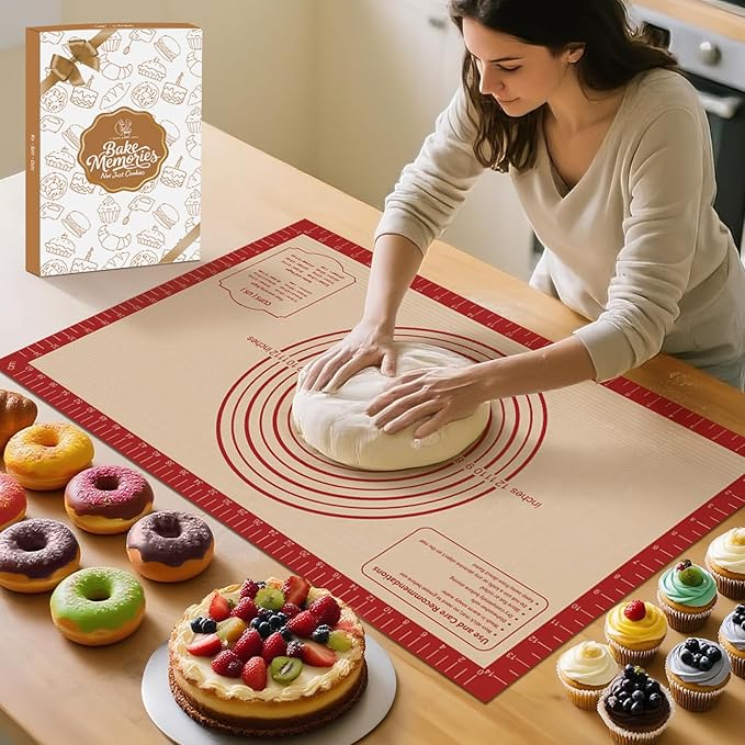 Silicone Baking Mat, Reusable Non-Stick Pastry Mat for Rolling Out Dough, Pizza Crust Pie Baking Mat, Cookies, Cake, Bread, Chocolate, Pastry, Oven Mat by MimekitchenKitchenHelper