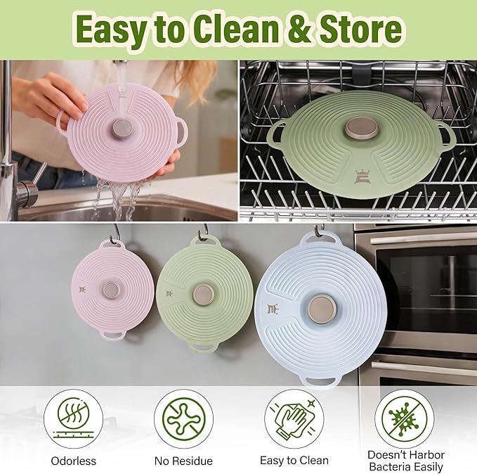 Silicone Lids for Bowl 3 Pack, Microwave Splatter Cover with 3 Sizes Reusable Heat Resistant Lids Fits Bowls, Plates, Pots, Pans, Skillets, Stove Top, Oven, Fridge Dishwasher Safe - Image 8