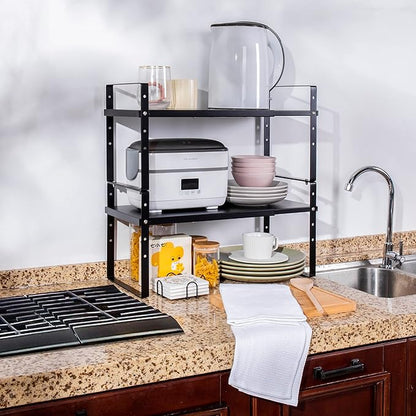 Across-Star Expandable Cabinet Shelf Organizer Rack, Stackable Kitchen Counter Storage Shelves Stand, Adjustable Height Pantry Shelf Spice Rack (Black, 1 Pack) - Image 7