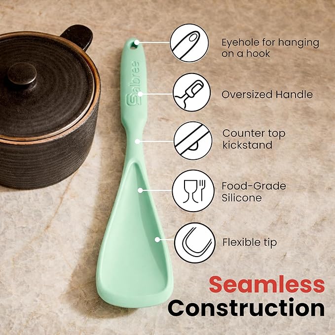 Silicone Spoon Spatula for Cooking - Multifunction Scoop Spatula Spoonula - Heat Resistant Cooking Spoon for Nonstick Cookware - Large Silicone Kitchen Spoon - Seamless Design (Mint,1pc) - Image 6