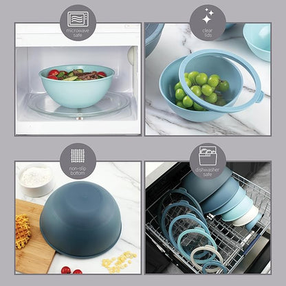 COOK WITH COLOR Mixing Bowls with Lids - 12 Piece Plastic Nesting Bowls Set includes 6 Prep Bowls and 6 Lids, Microwave Safe Mixing Bowl Set, Blue Tritan Lid - Image 4