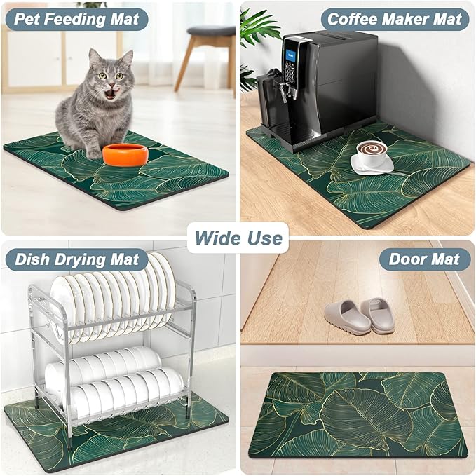 Rnivvi Coffee Mat, 16" x 24" Cute Tropical Theme Coffee Bar Mats for Espresso Machine Station Accessories and Organizer, Hide Stain Rubber Backed Absorbent Dish Drying Pad for Kitchen Counter, Palm - Image 7