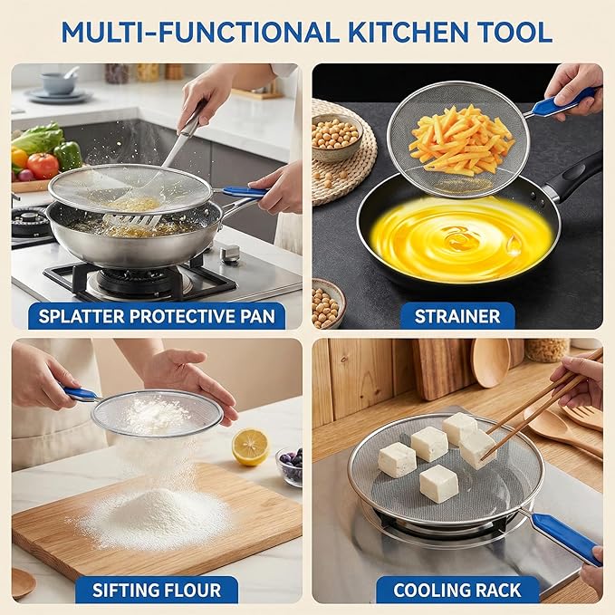 8.3 Inch Grease Splatter Guard for Frying Pan, Stainless Steel Grease Screen with Grip Handle, Ultra Fine Mesh Prevents Oil Splatters for Frying Pan - Image 5