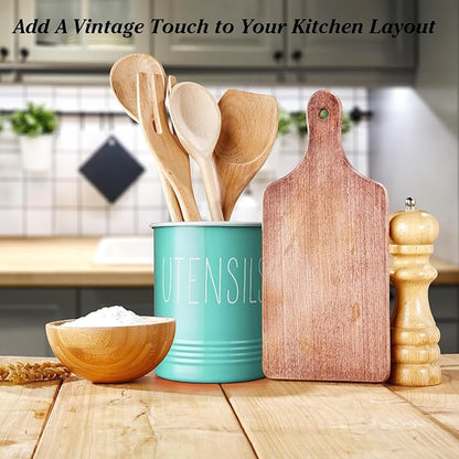 Bivvclaz Teal Kitchen Utensil Holder, 6.7" Utensil Holder for Kitchen Counter, Cooking Utensil Crock with Cork Bottom, Turquoise Decor and Accessories, Countertop Utensil Storage Caddy Organizer - Image 5