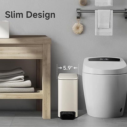 TIPGO Slim Bathroom Trash Can with Lid Soft Close, 6 Liter / 1.6 Gallon Stainless Steel Garbage with Removable Inner Bucket, Small Trash Bins for Bedroom, Office (Cream) - Image 3