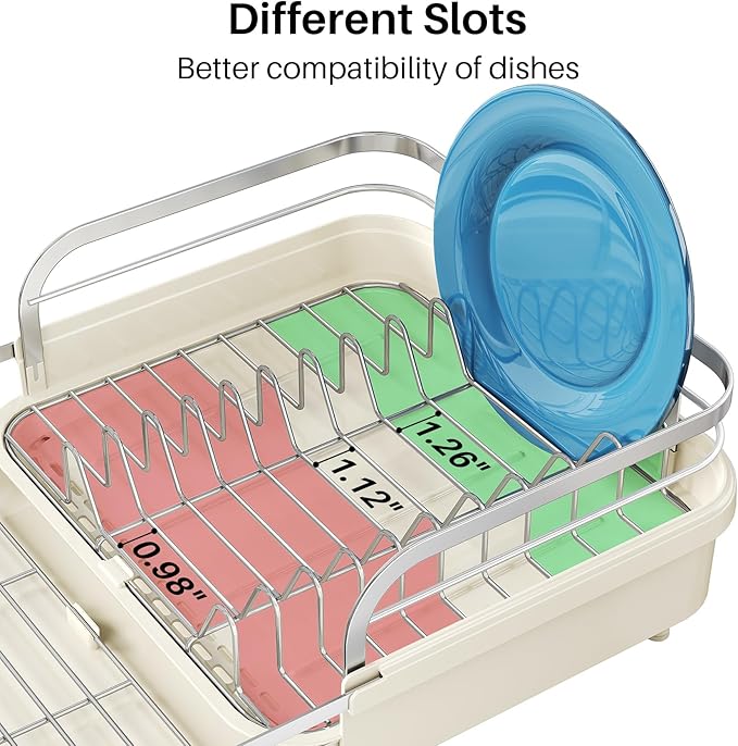 SNTD Dish Drying Rack, Expandable Dish Rack for Kitchen Counter, Stainless Steel Dish Drainer with Drainboard Set and Utensil Holder (Beige) - Image 6