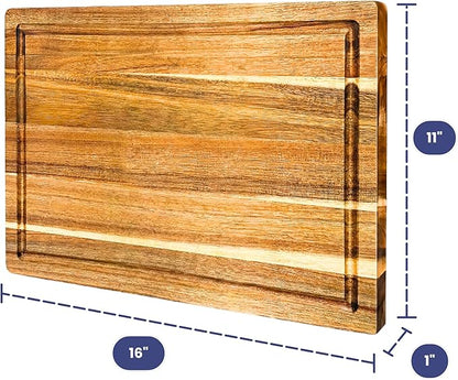 Non Toxic Wood Cutting Board - Conditioned with Natural Beeswax Flaxseed & Lemon Oil - Free of Mineral Oil - Made of FSC Certified Acacia Wood - 16" x 11" Thick Cutting Board by Ziruma - Image 8