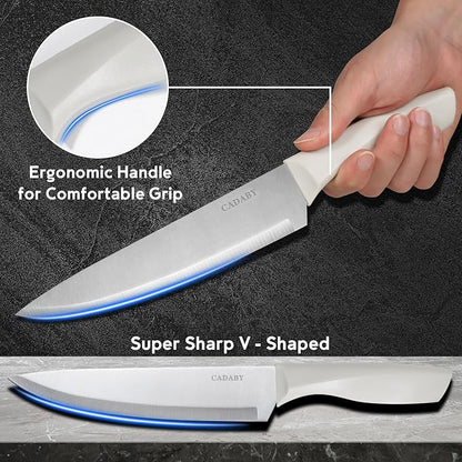 19 PCS Kitchen Cooking Utensils Set, 11 Pieces Silicone Cooking Utensils Set 6 Pieces Sharp Stainless Steel White Knife Set with 1 Piece Cutting Board, Ideal for Apartment