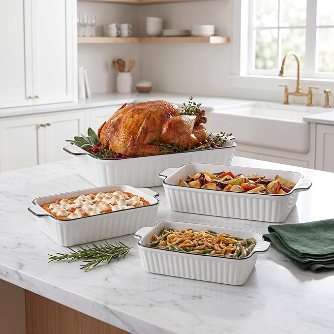 Ceramic Bakeware Set of 4, Deep Rectangular Casserole Dishes for Oven to Table, Non-Stick Lasagna Pans with Handles, Stackable Baking Pans for Family Dinners & Housewarming Gift - Image 9