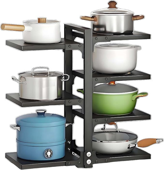 adjustable Pot and Pan Organizer for Cabinets - kitchen cabinet No Drill Storage Rack, Fits 24 Inch Deep Shelves, Space Saving Under Shelf Design (each layer Max Load 15lbs)