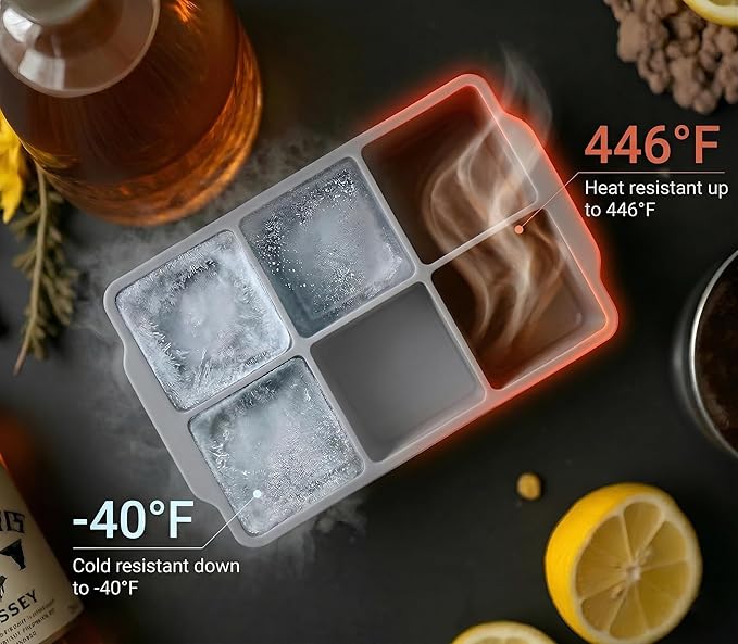 KitchFort Large Silicone Ice Cube Tray (3-Pack), Easy Release 2" Big Ice Cubes - Cocktail, Whiskey Ice Cubes Mold - Ice Trays for Freezer with Lid - Stackable Silicone Ice Tray - Gray - Image 6