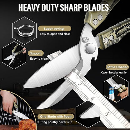 Dream Reach Kitchen Poultry Shears - Heavy Duty Detachable Cooking Scissors with Serrated Edge for Chicken, Meat, Turkey, Green Kitchen Shears for Thansgiving Gift