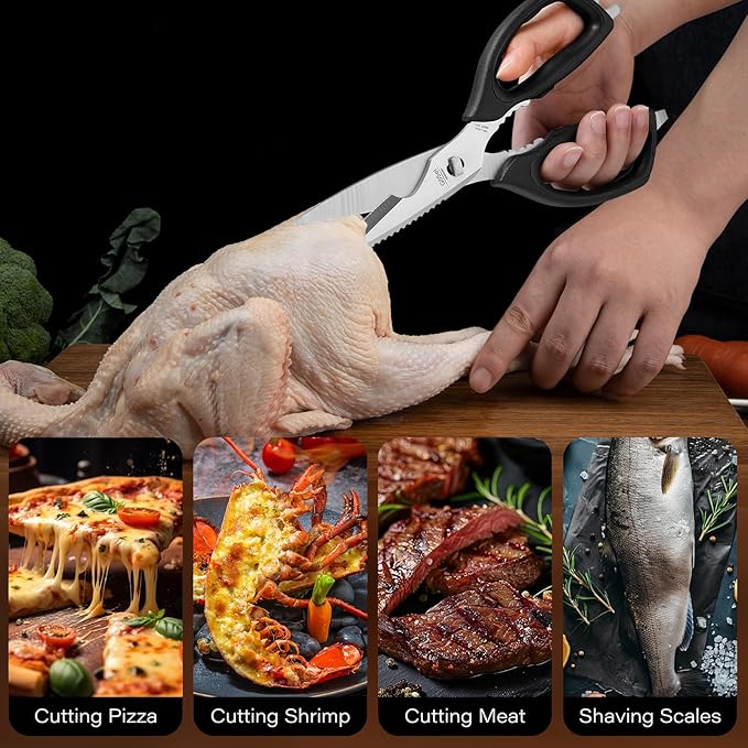 Kitchen Scissors Come Apart Kitchen Shears for Food Heavy Duty Shears for Chicken Bone Nutcracker Bottle Can Opener Shears with Premium Stainless Steel Scissors 02B