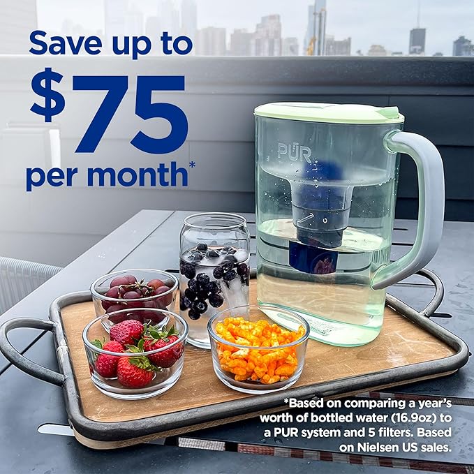 PUR 7-Cup Water Pitcher, 1 Genuine Filter, Cleaner, Great-tasting Water, Dishwasher Safe, Powerful, Faster Filtration, LockFit Cap Design - Lime - Image 3