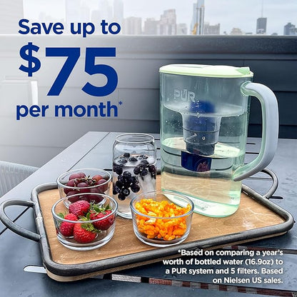 PUR 7-Cup Water Pitcher, 1 Genuine Filter, Cleaner, Great-tasting Water, Dishwasher Safe, Powerful, Faster Filtration, LockFit Cap Design - Lime - Image 3