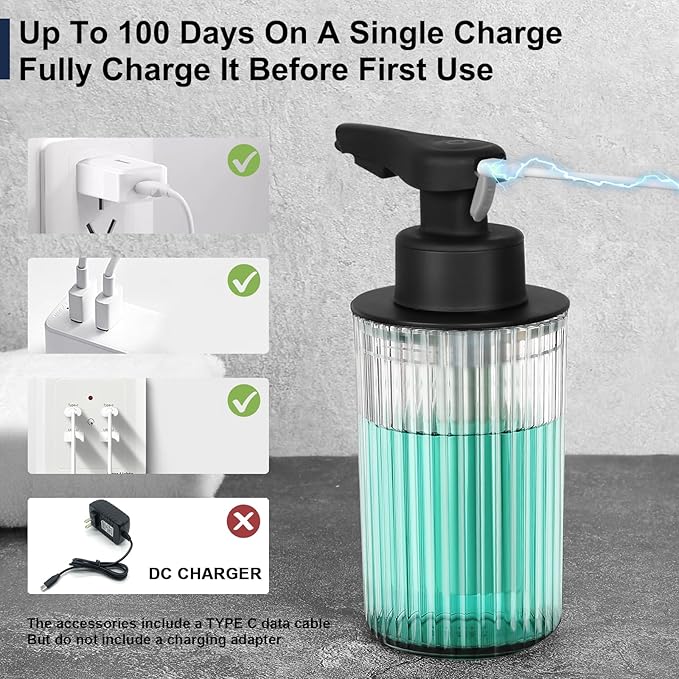 Automatic Soap Dispenser Foaming Touchless: 9oz Black Plastic - Rechargeable Electric Smart Auto Foam Soap Dispenser - Hand Dish Bathroom Kitchen - Image 4