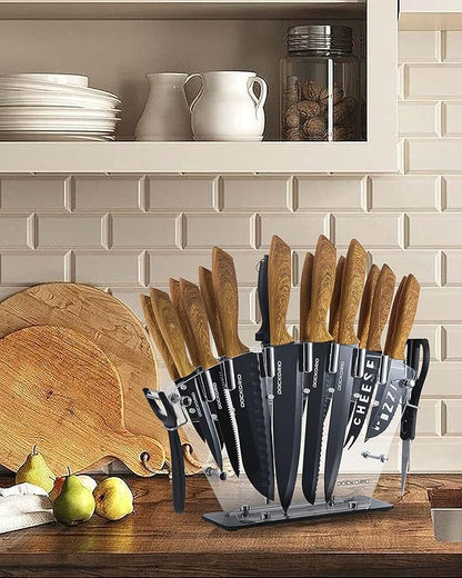 Kitchen Knife Set with Block, all in one 19 PCS High Carbon Stainless Steel Sharp Serrated Steak Knives Set, Chef Knives, Bread Knife, Scissor, Sharpener - Image 7
