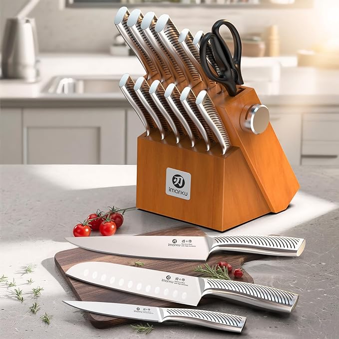 imarku Knife Set, 14 Piece Premium Japanese High-Carbon Stainless Steel Knife Block Set, Ultra-Sharp Kitchen Knife Set with Sharpener, Ideal Home Cooking Gift for Mom - Image 4
