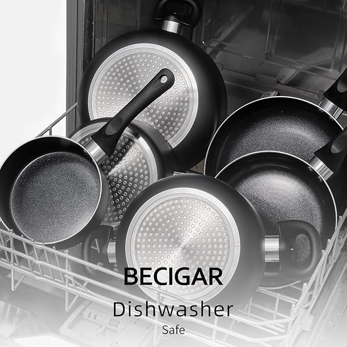 BECIGAR 8pcs Black Ceramic Pots and Pans Set, Cooking Pan Set,Cooking Pot Set Ceramic Pan Set, Nonstick Cookware Set, Induction Safe Kitchen Cooking Set with Frying Pans, Saucepans, shovel and Ladle - Image 6