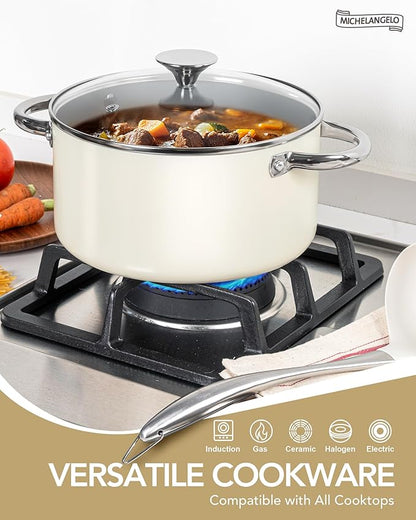 MICHELANGELO Pots and Pans Set Non Stick - Titanium Cookware Set Non Toxic Ceramic Coating, 8-Pcs Nonstick Pots and Pans with Ergonomic Handle, Dishwasher Safe & Induction Compatible, Cream - Image 4