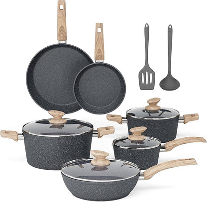 MAISON ARTS Pots and Pans Set Non Stick, 12 Piece Grey Granite Kitchen Cookware Induction Compatible, Pot and Pan Sets for Cooking Nonstick by MAISONARTS