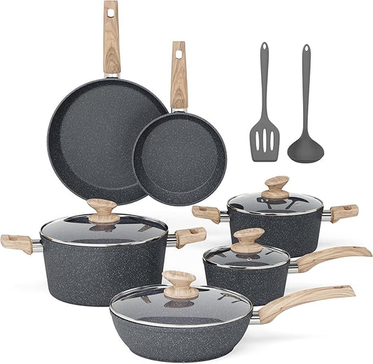 MAISON ARTS Pots and Pans Set Non Stick, 12 Piece Grey Granite Kitchen Cookware Induction Compatible, Pot and Pan Sets for Cooking Nonstick by MAISONARTS