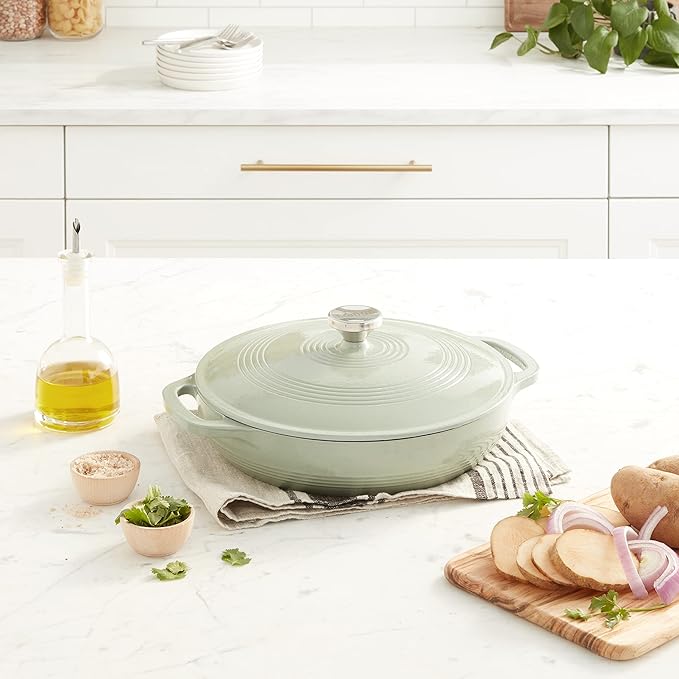 Lodge Essential Enamel Braiser - Refrigerator- & Oven-Safe up to 500° F - Heat-Retaining, Induction-Safe & PFAS-Free Enamel Cookware - 3.5 Quart, Desert Sage - Image 2