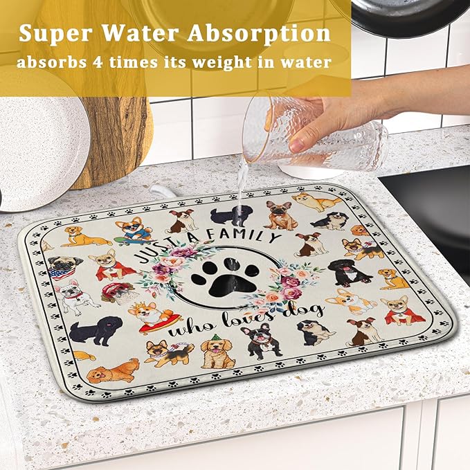 Lovely Dogs Dish Drying Mat Absorbent Printed Drying Pad for Kitchen Counter - Image 7