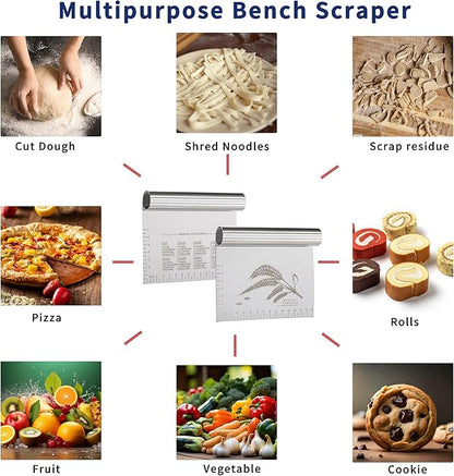 2PCS Dough Pastry Bench Cutter Scraper, OLULU Stainless Steel Kitchen Food Scraper with Protective Cover, Anti-Wear Laser-Engraved Measuring Scale and Ear Of Wheat, Dishwasher Safe (2Pack, 6 inch) - Image 4