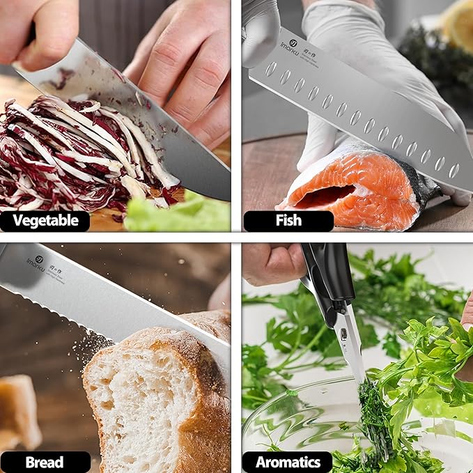 imarku® Kitchen Knife Set, 15 Pcs Japanese Knife Set with Block, Premium Razor-Sharp Chef Knives Set for Kitchen with Sharpener, Rust-Proof, Ergonomic Full-Tang Handle, Black - Image 5