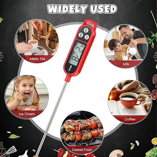 Copkim 6 Pcs Meat Thermometer Food Thermometer with Probe Water Liquid Instant Read Digital Thermometer Cooking Thermometer Supplies BBQ Kitchen Thermometer for Cooking Milk Yogurt (Red) - Image 7