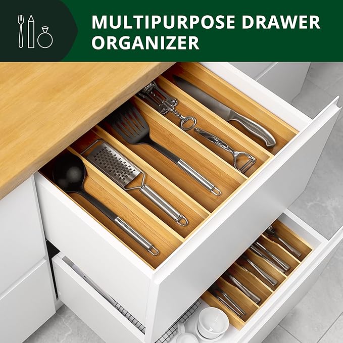 ROYAL CRAFT WOOD Luxury Bamboo Kitchen Drawer Organizer - Silverware Organizer - Utensil Holder and Cutlery Tray with Grooved Drawer Dividers for Flatware and Kitchen Utensils (5 Slot, Natural) - Image 8