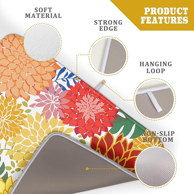 Modern Floral Dish Drying Mat Large Multicolored Tropical Drying Pad for Kitchen Counter - Image 4