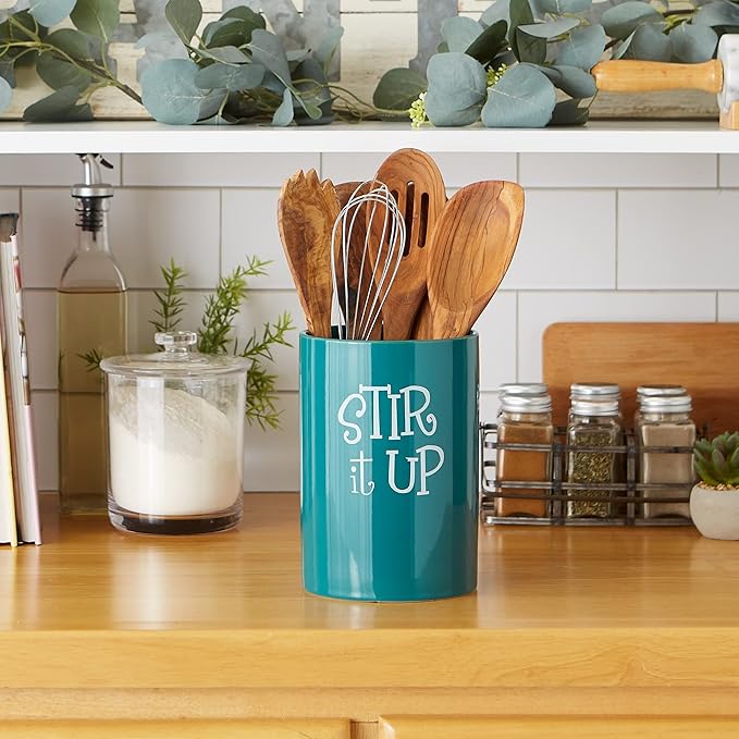 DII Kitchen Accessories Retro Collection Ceramics, Utensil Holder, Teal - Image 4