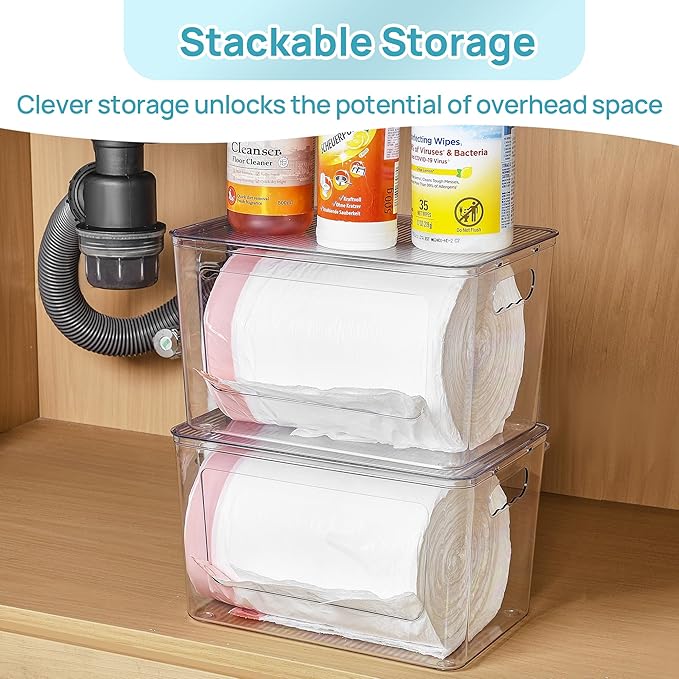Vtopmart 1 Pack Trash Bag Holder, Stackable Garbage Bag Dispenser for 13/30/33 Gallon Bags, Onion and Potato Storage Bins for Kitchen, Clear Organizer Bins for Under Sink, Laundry Room - Image 7
