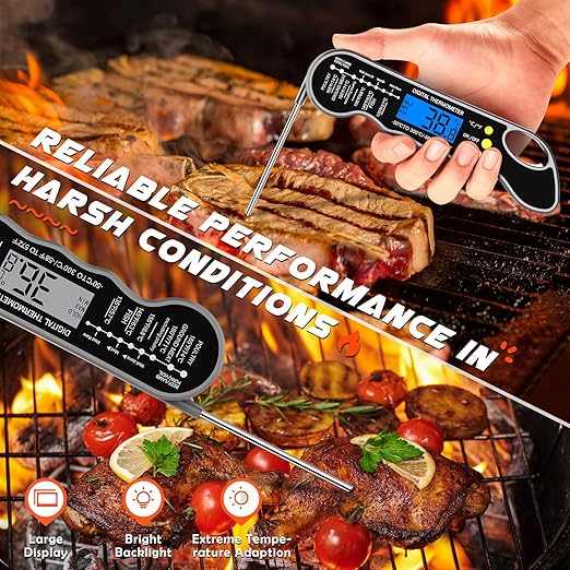 Instant Read Meat Thermometer, Fast & Accurate Digital Food Thermometer with Backlight, LCD Display, IPX6 Waterproof, Calibration Function for Cooking, Frying, Grilling, and Baking (Dark Gray) - Image 2