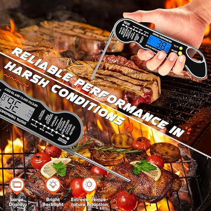 Instant Read Meat Thermometer, Fast & Accurate Digital Food Thermometer with Backlight, LCD Display, IPX6 Waterproof, Calibration Function for Cooking, Frying, Grilling, and Baking (Dark Gray) - Image 2