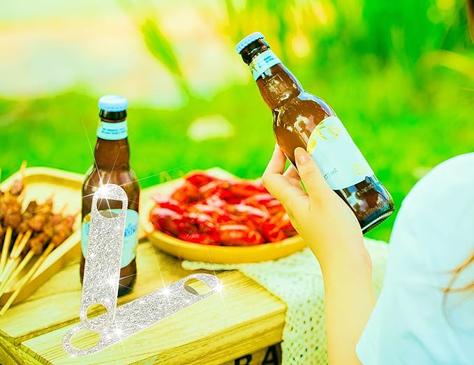 Silver Beer Bottle Opener Diamond Bling Beer Bottle Opener - Sparkling Crystal Opener for Women, for Home, Party, Wedding,Bar- 2Pcs, Handmade for Her and Bartenders