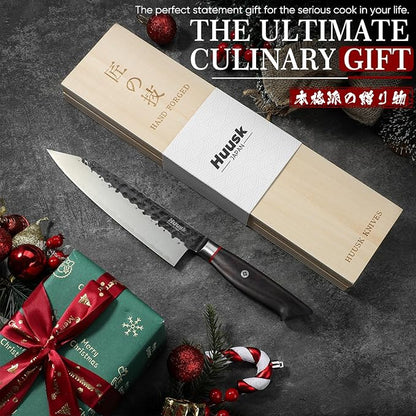 Huusk Kiritsuke Japanese Chef Knife - Hand Forged Japanese Knives with VG10 Steel Core, Ergonomic Handle 8 inch Kitchen Knife for Meat Sashimi Vegetable, Elegant Gift Box, Pro Chef's Choice - Image 6