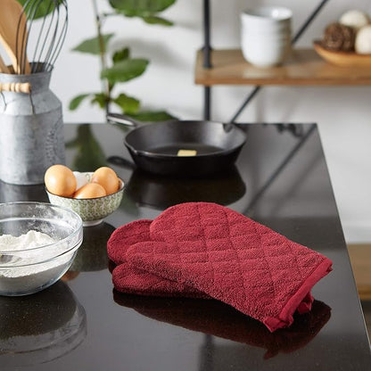 DII Basic Terry Collection 100% Cotton Quilted, Oven Mitt, Wine, 2 Piece