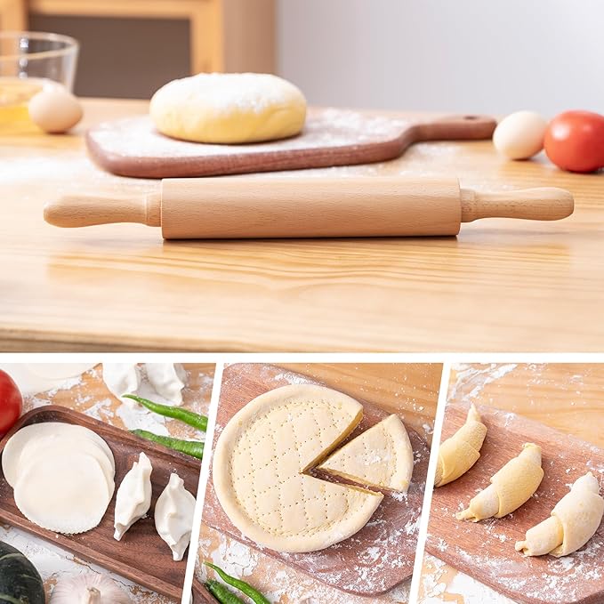 AISOSO Rolling Pins for Baking, 15.75 Inches Wooden Rolling Pin with Handles, Classic Nonstick Dough Roller for Fondant Pizza Pie Crust Cookie Pastry, Kitchen Baking Essentials, Light Yellow - Image 6