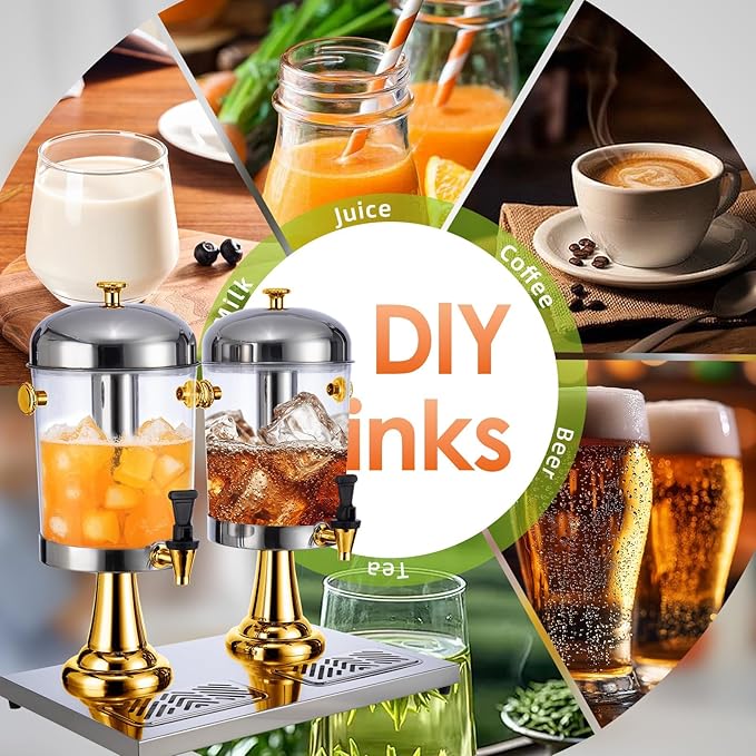 2 Gallon Beverage Dispenser with Stand,Juice Drink Dispensers with Ice Core for Parties, Weddings & Outdoor (GOLD)
