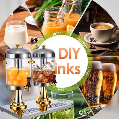 2 Gallon Beverage Dispenser with Stand,Juice Drink Dispensers with Ice Core for Parties, Weddings & Outdoor (GOLD)