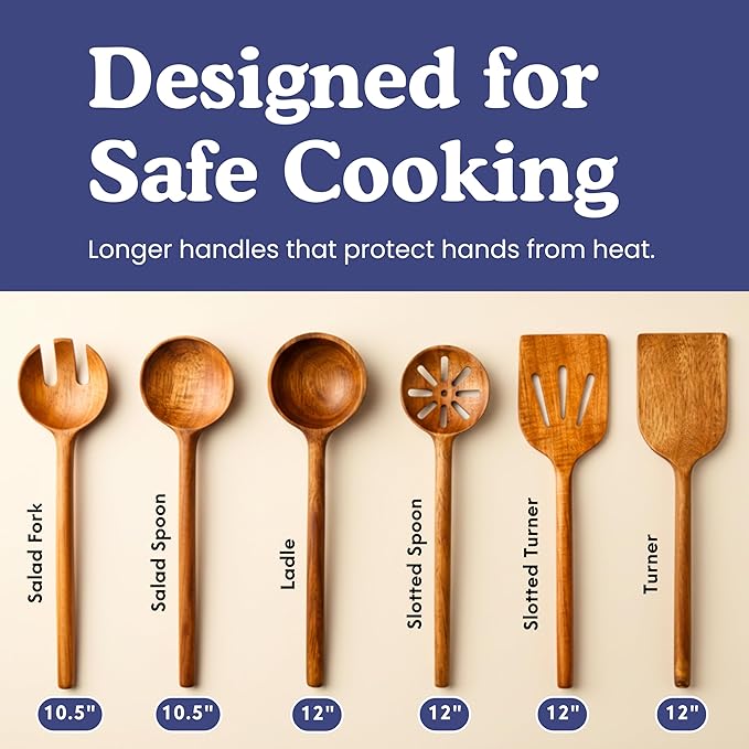 Non-Toxic Cooking Utensils – 6-Piece Kitchen Utensils Set, Glue-Free & One-Piece Wooden Spoons for Cooking, Natural Wooden Utensil Set with Plant-Based Finish, Free of Forever Chemicals - Image 5