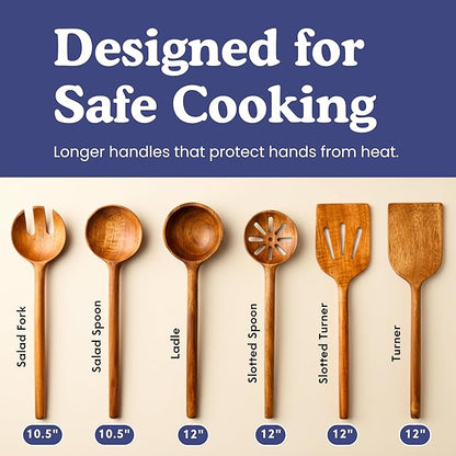 Non-Toxic Cooking Utensils – 6-Piece Kitchen Utensils Set, Glue-Free & One-Piece Wooden Spoons for Cooking, Natural Wooden Utensil Set with Plant-Based Finish, Free of Forever Chemicals - Image 5