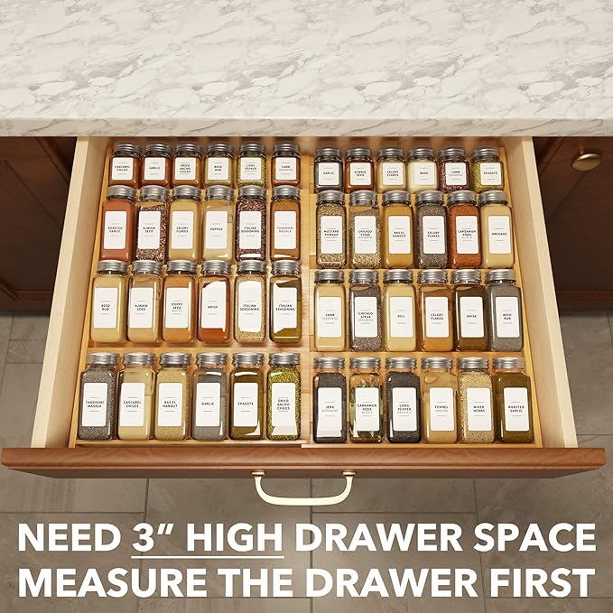 SpaceAid Bamboo Spice Drawer Organizer, (Need 3" Deep Drawer) Expandable 4 Tier Spices Rack for Cabinet, Kitchen Seasoning Storage Insert (Jars Not Included, From 12" to 23" Wide) - Image 4
