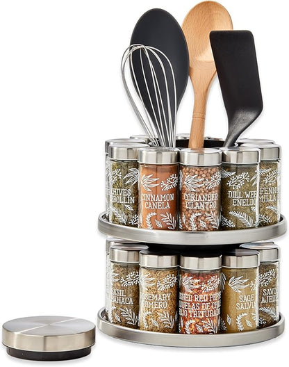 Kamenstein 20 Jar Revolving Spice Rack with Integrated Tool Caddy, Brushed Stainless Steel with Stainless Steel Caps - Image 3