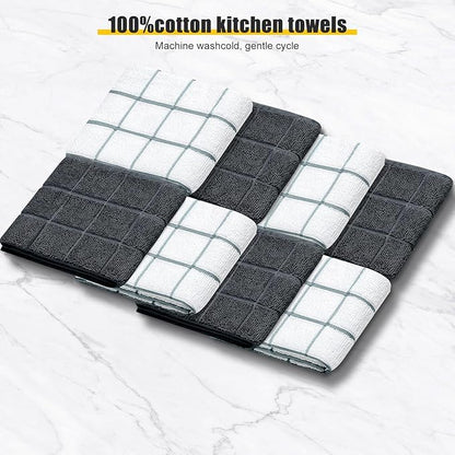 Oven Mitts Kitchen Towels Dishcloths with Pot Holders Sets 12PCS,Dish Towels Sets,Oven Gloves Pot Pads Heat Resistant 500 Degrees with Non-Slip Silicone Surface for Cooking Baking Grilling-Deep Green - Image 3