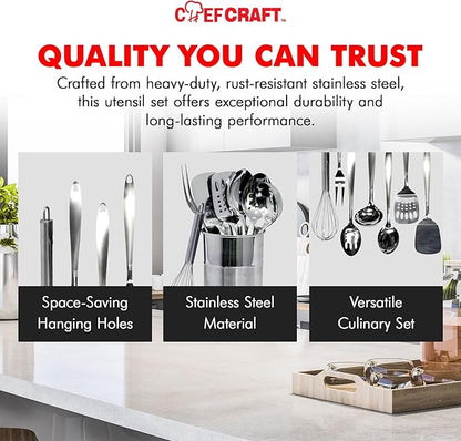 Chef Craft - 8 Piece Stainless Steel Kitchen Utensils Set with Utensil Holder - Image 6